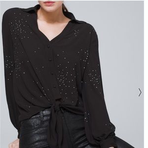 White House black Market black blouse embellished size S EUC